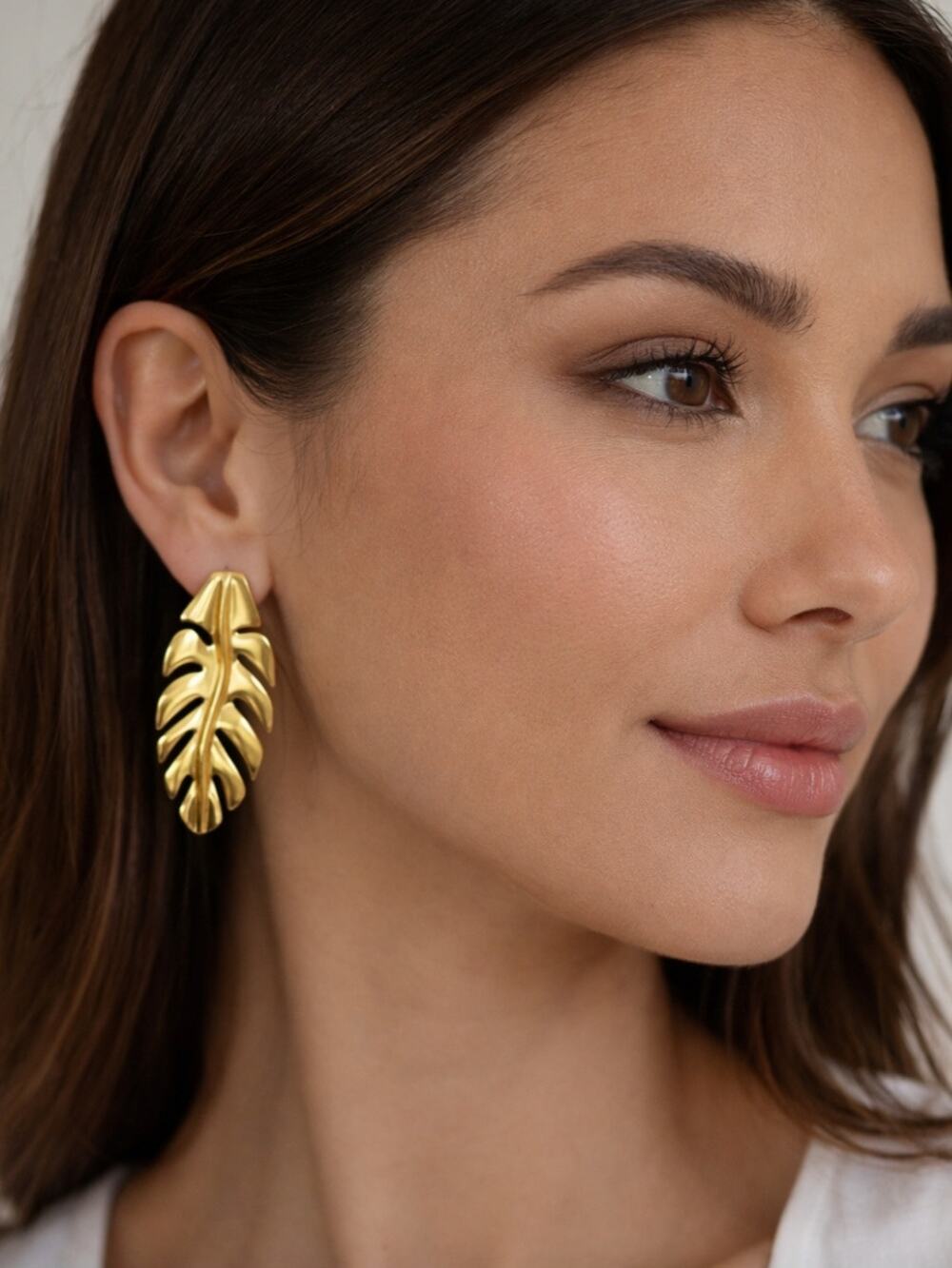 Stainless Steel Gold Leaf Earrings New